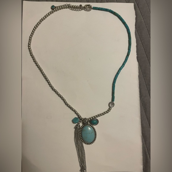 Chico’s necklace, faux turquoise&silver costume beaded w/beautiful tassel 13-15” - Picture 2 of 10